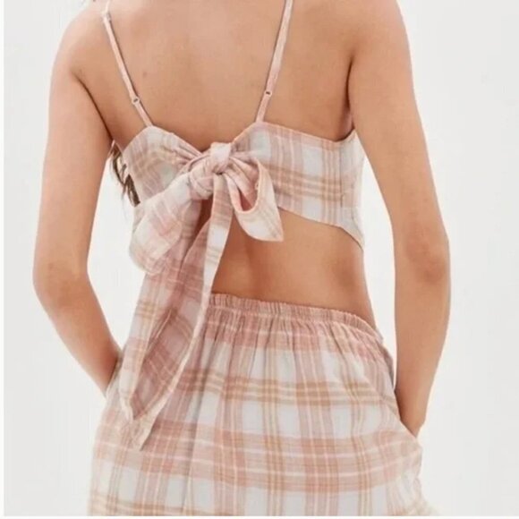 American Eagle Linen Blend Cutout Plaid Boho Mini Sundress NEW - Picture 12 of 15